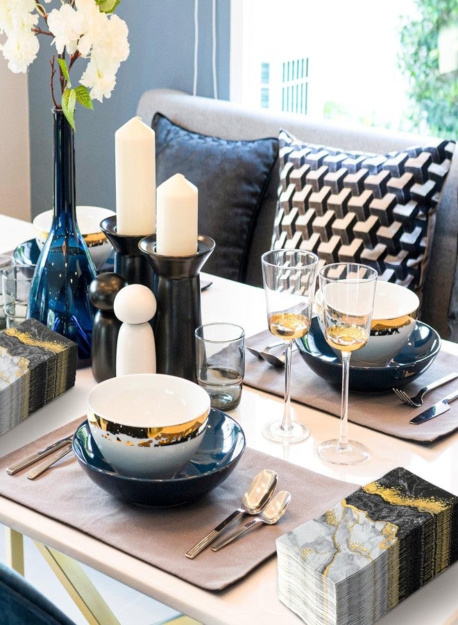 JarThenaAMCS مناديل ضيوف رخامية من JarThenaAMCS، 100 قطعة، باللونين الأسود والذهبي، للاستخدام مرة واحدة، مناديل ورقية مزخرفة، مثالية للحمام، وحفلات الزفاف، وأعياد الميلاد، وحفلات توديع العزوبية، وديكورات الطاولات. - Image 4